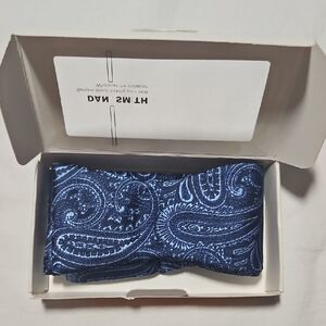 NEW Dan Smith Bow Tie in Gift Box Navy Blue Paisley Handmade Microfiber